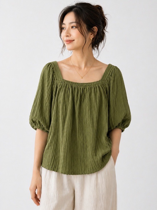 Free People Tops - Free People Raquel Cord Top Blouse Womens S Olive Square Neck Boho Soft Girl